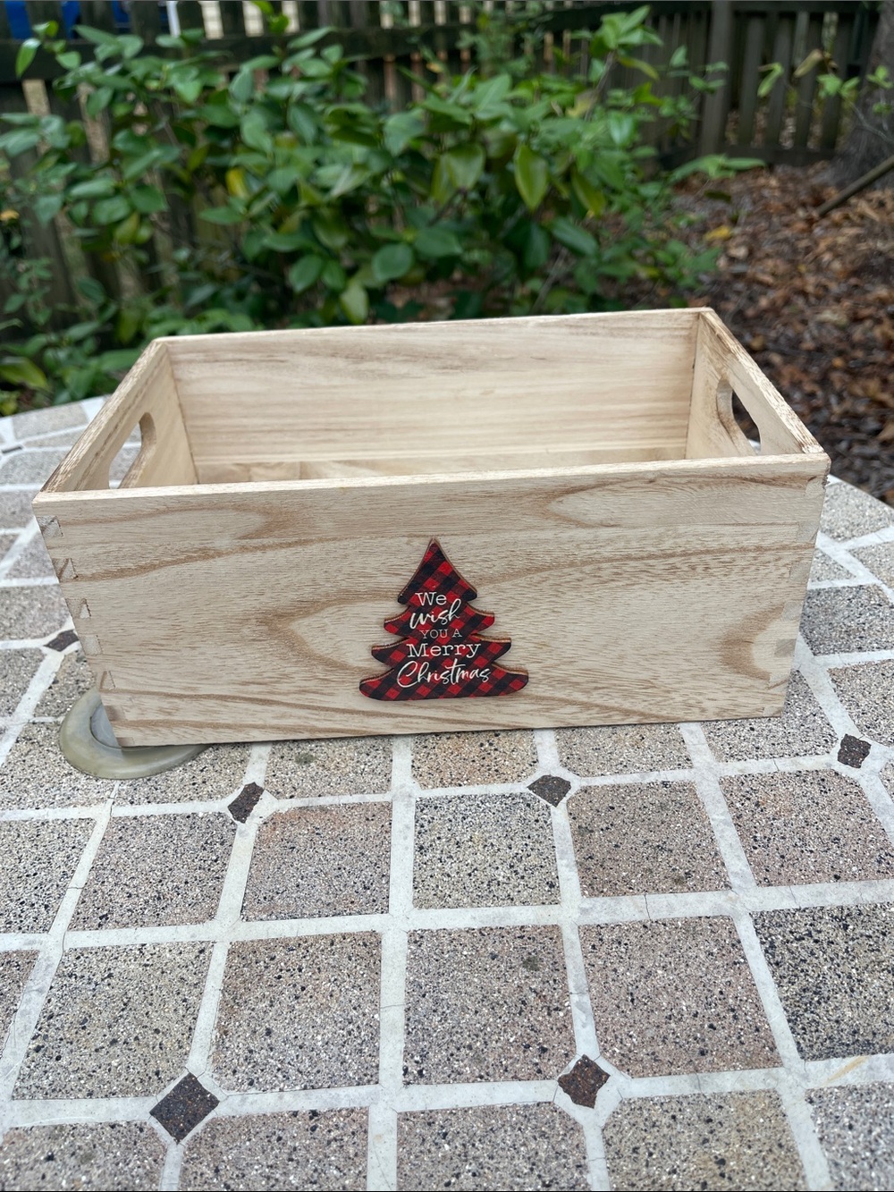 “We Wish You A Merry Christmas” Wood Storage Bin with Handles